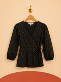 Blouse portefeuille ALEX & PARKER noire à pois dorés – Taille M – Neuve avec étiquette
