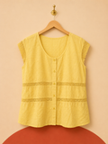 Blouse sans manches Carrera jaune pastel – Taille L – 100 % coton – Neuve avec étiquette