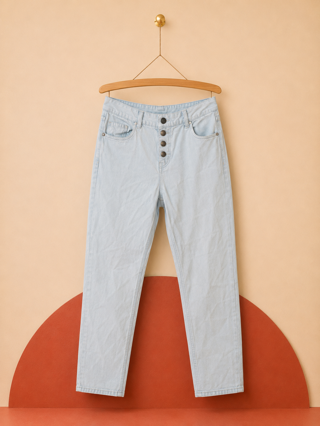 Jean bleu clair taille haute à boutons – Cecilia Fashion – Neuf avec étiquette