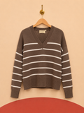 Pull MODODOC rayé marron et blanc – Taille XS – Neuf avec étiquette