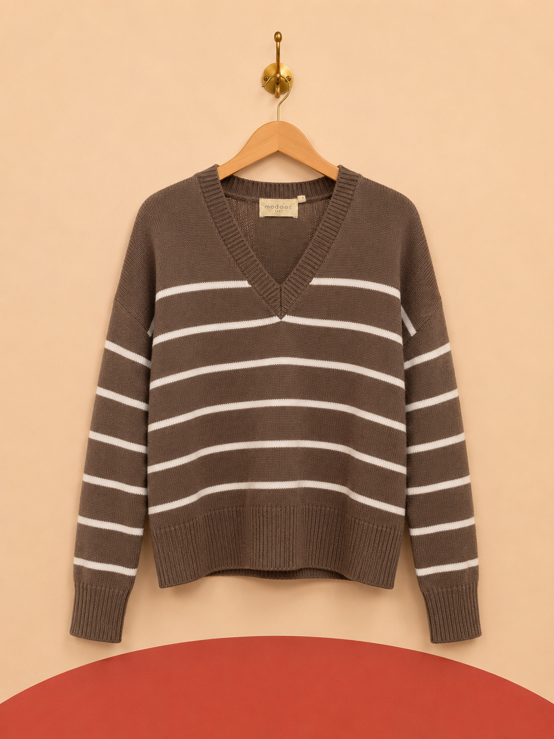 Pull MODODOC rayé marron et blanc – Taille XS – Neuf avec étiquette