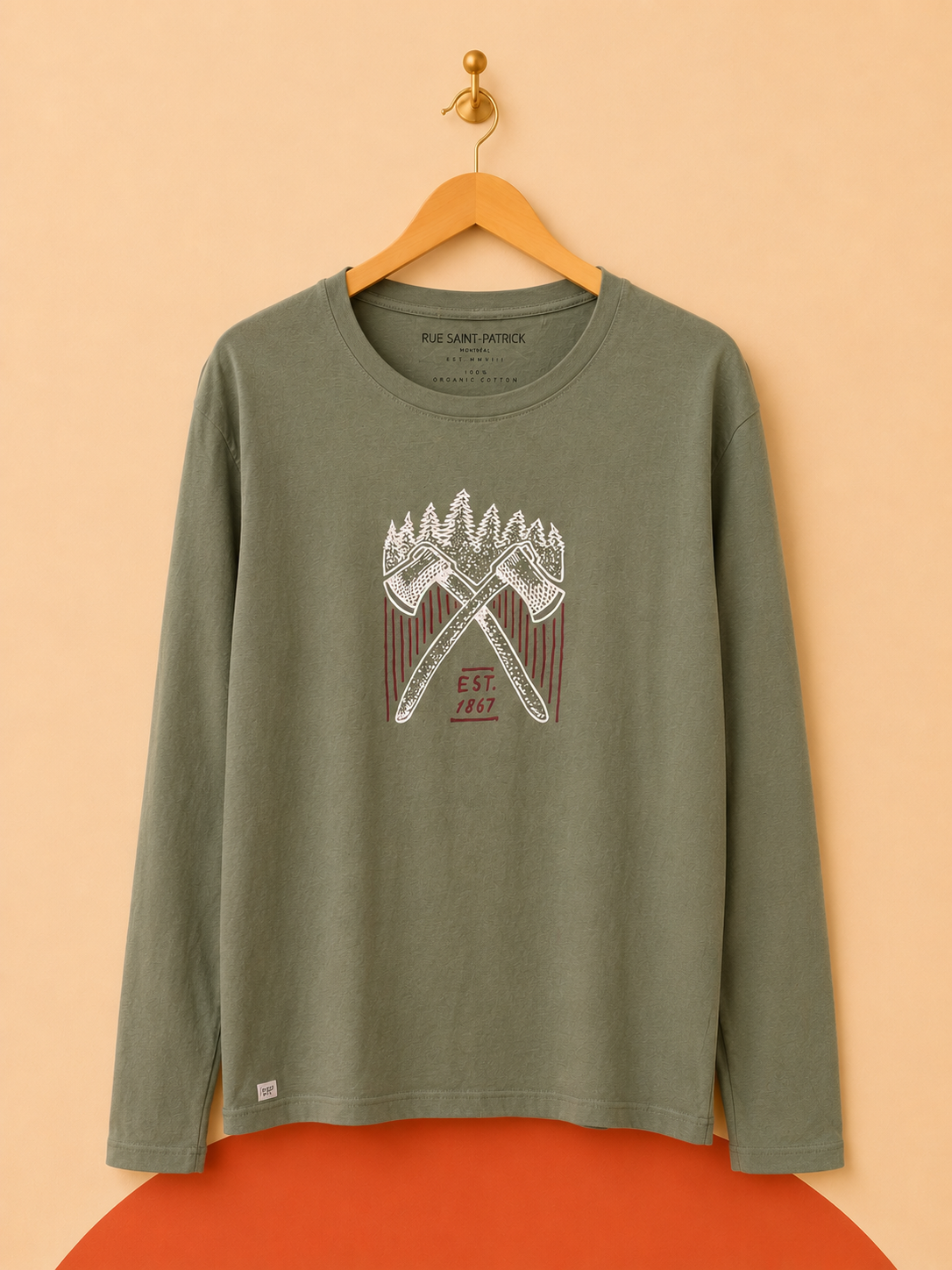 T-shirt manches longues Rue Saint-Patrick kaki – Neuf avec étiquette