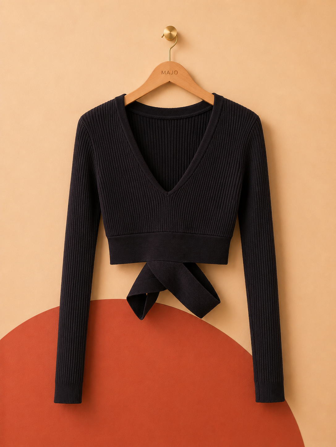 Pull court noir côtelé croisé – TERRANOVA – Taille S – Neuf avec étiquette