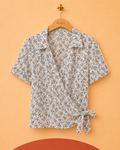 Blouse cache-cœur imprimée Bludeise 100 % coton – Taille S/M – Neuve avec étiquette