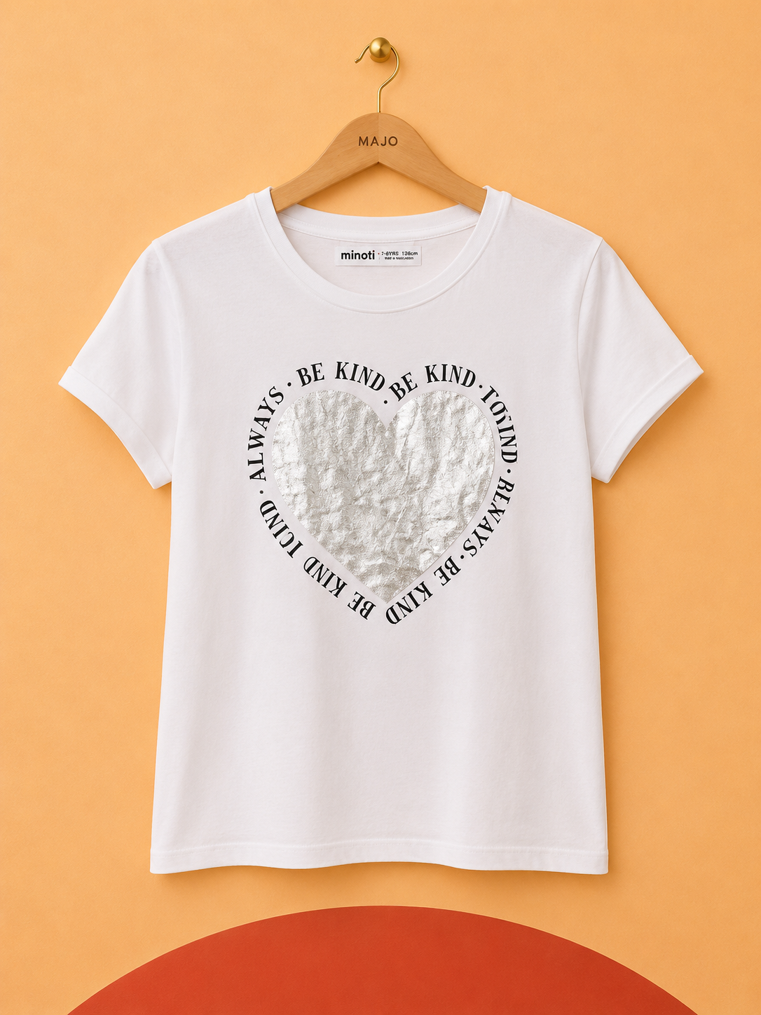 T-shirt blanc cœur argenté Minoti 100 % coton – 12/13 ans – Neuf avec étiquette