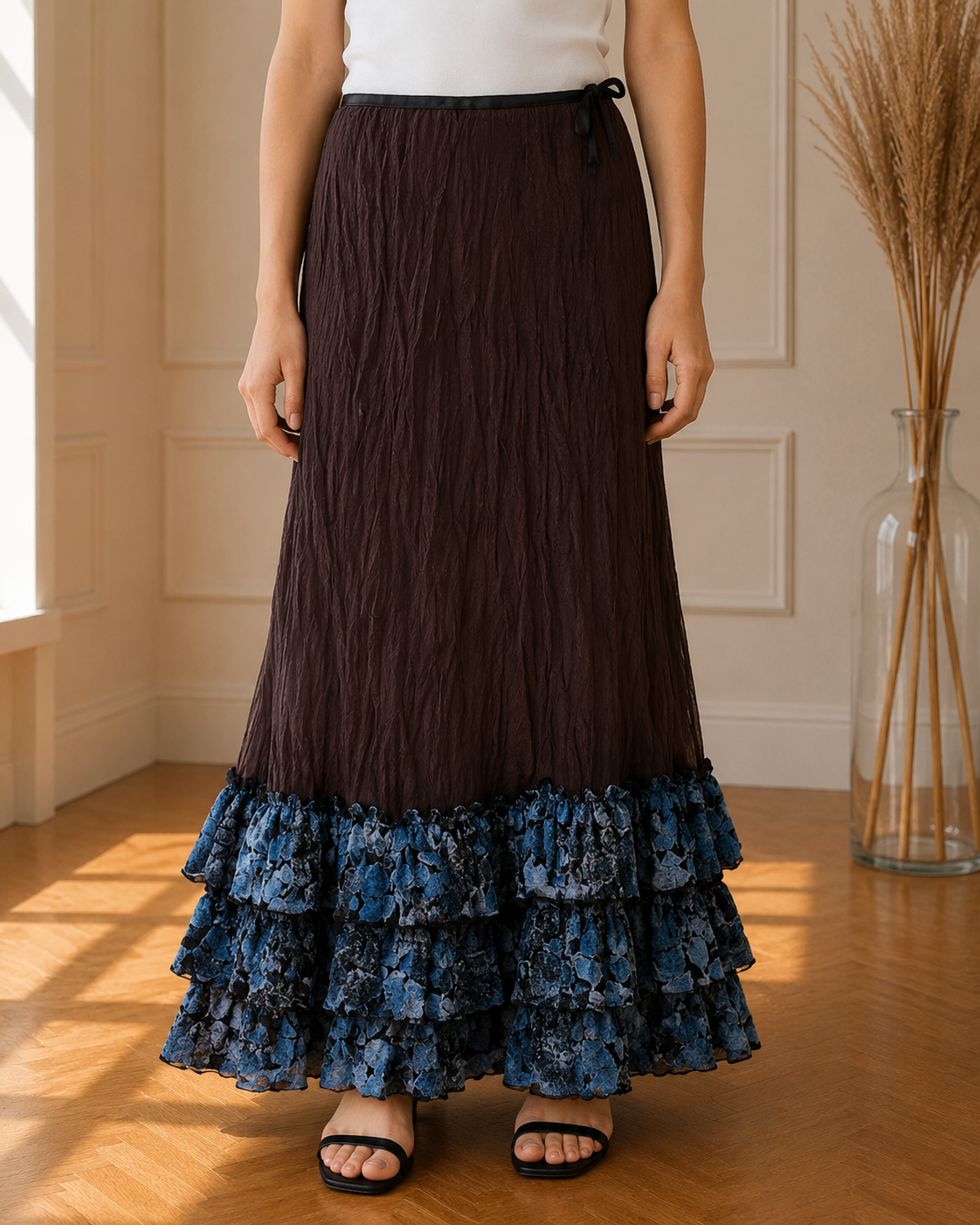 Jupe longue bohème marron et bleu – Taille S – Neuve avec étiquette