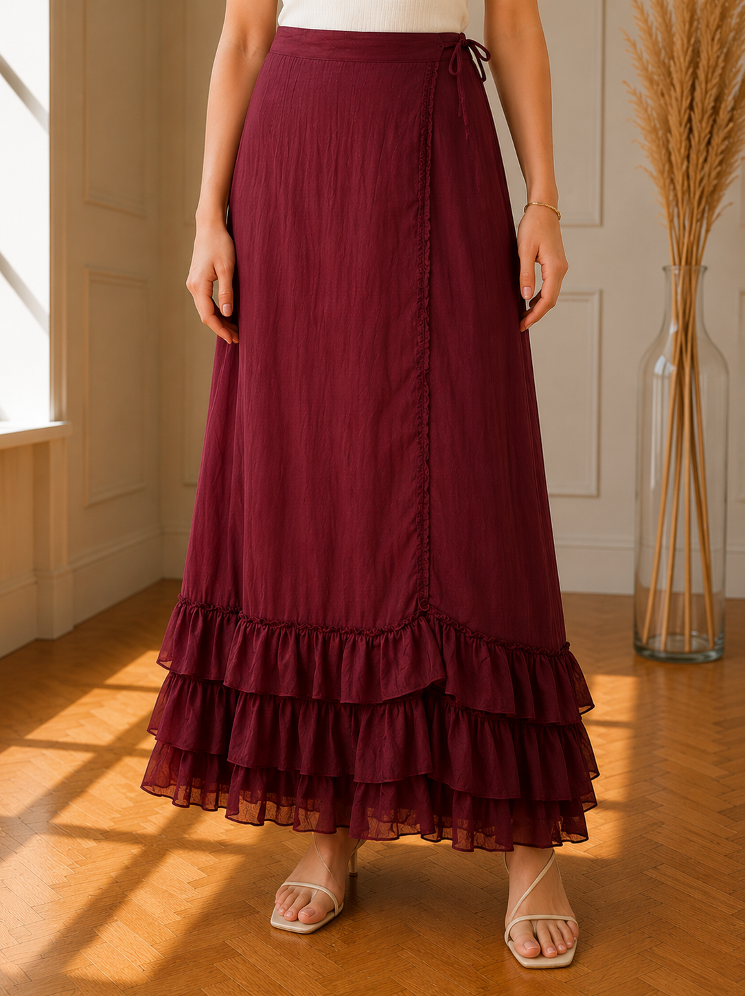 Jupe longue bohème bordeaux – Taille 36 – Neuve avec étiquette