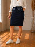 Jupe crayon marine élégante avec détails perles – Taille S