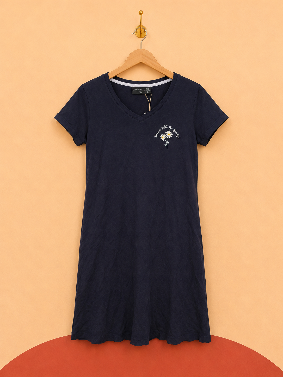 Robe de nuit Queentex 100 % coton bleu marine – Taille S – Neuve avec étiquette