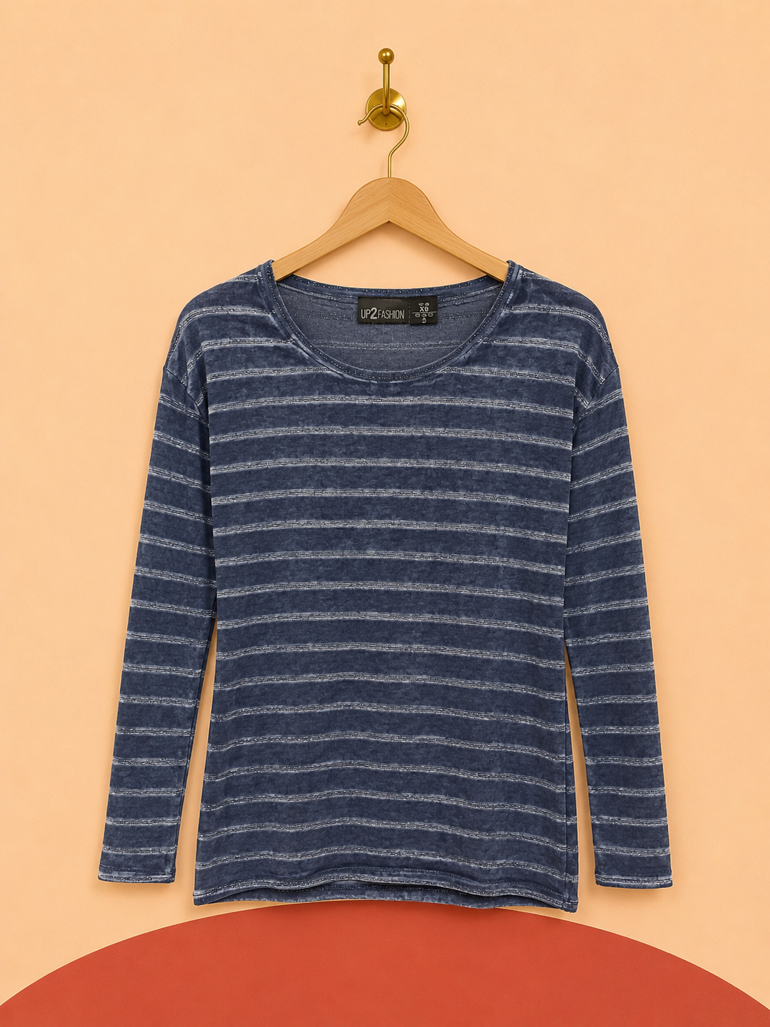 T-shirt manches longues Up2Fashion rayé bleu – Taille S – Neuf avec étiquette