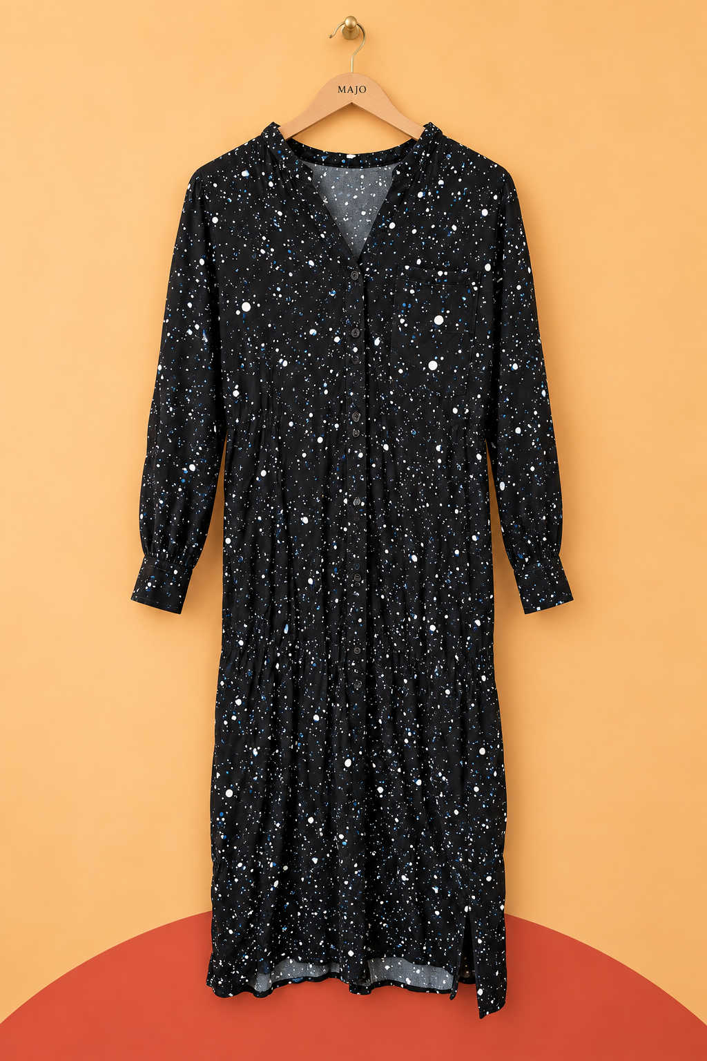 Robe longue noire imprimée à capuche One Step 100 % viscose – Taille 40 – Neuve avec étiquette
