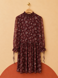 Robe fleurie bordeaux NAF NAF – Col montant – Neuve avec étiquette