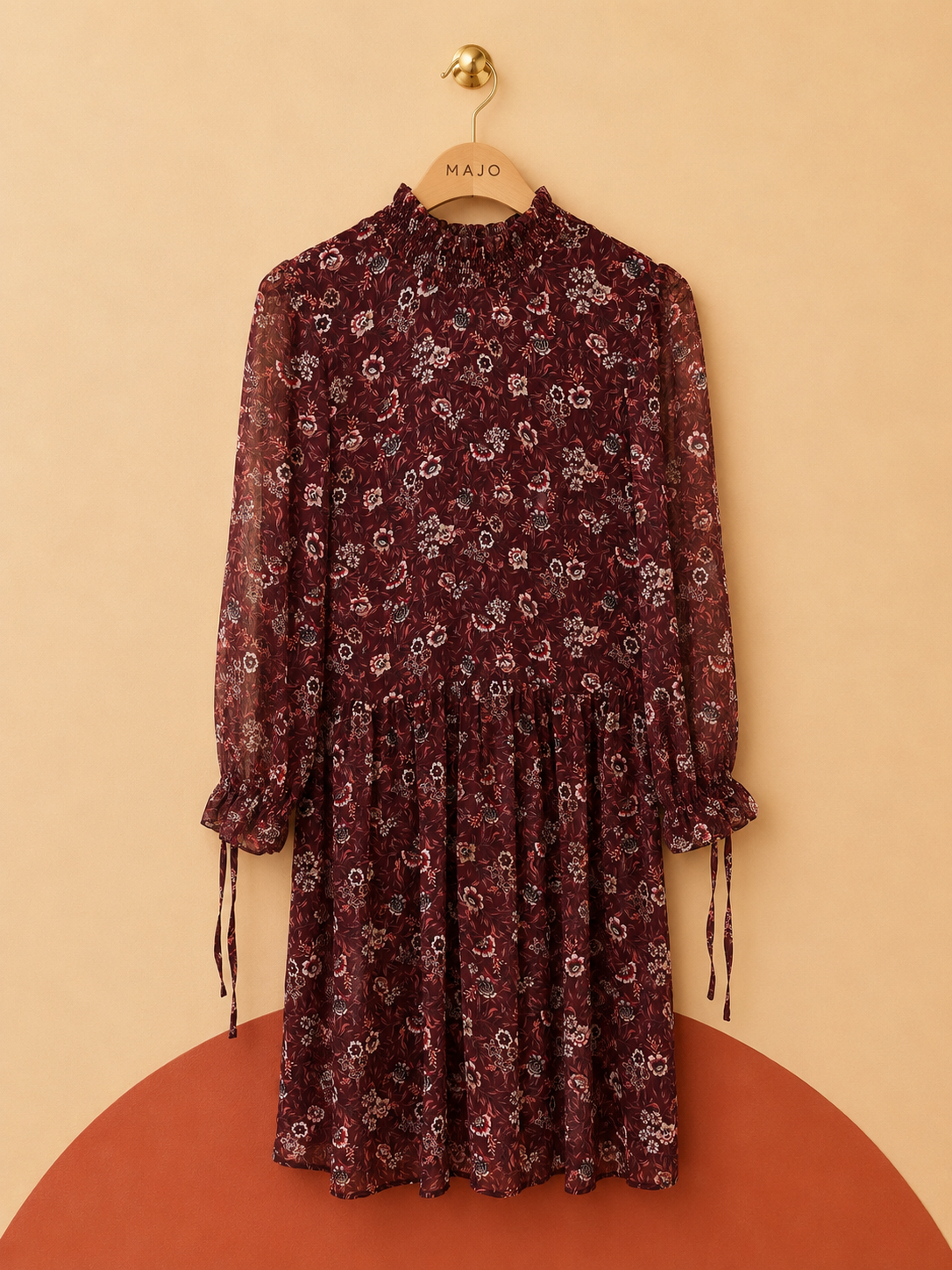 Robe fleurie bordeaux NAF NAF – Col montant – Neuve avec étiquette