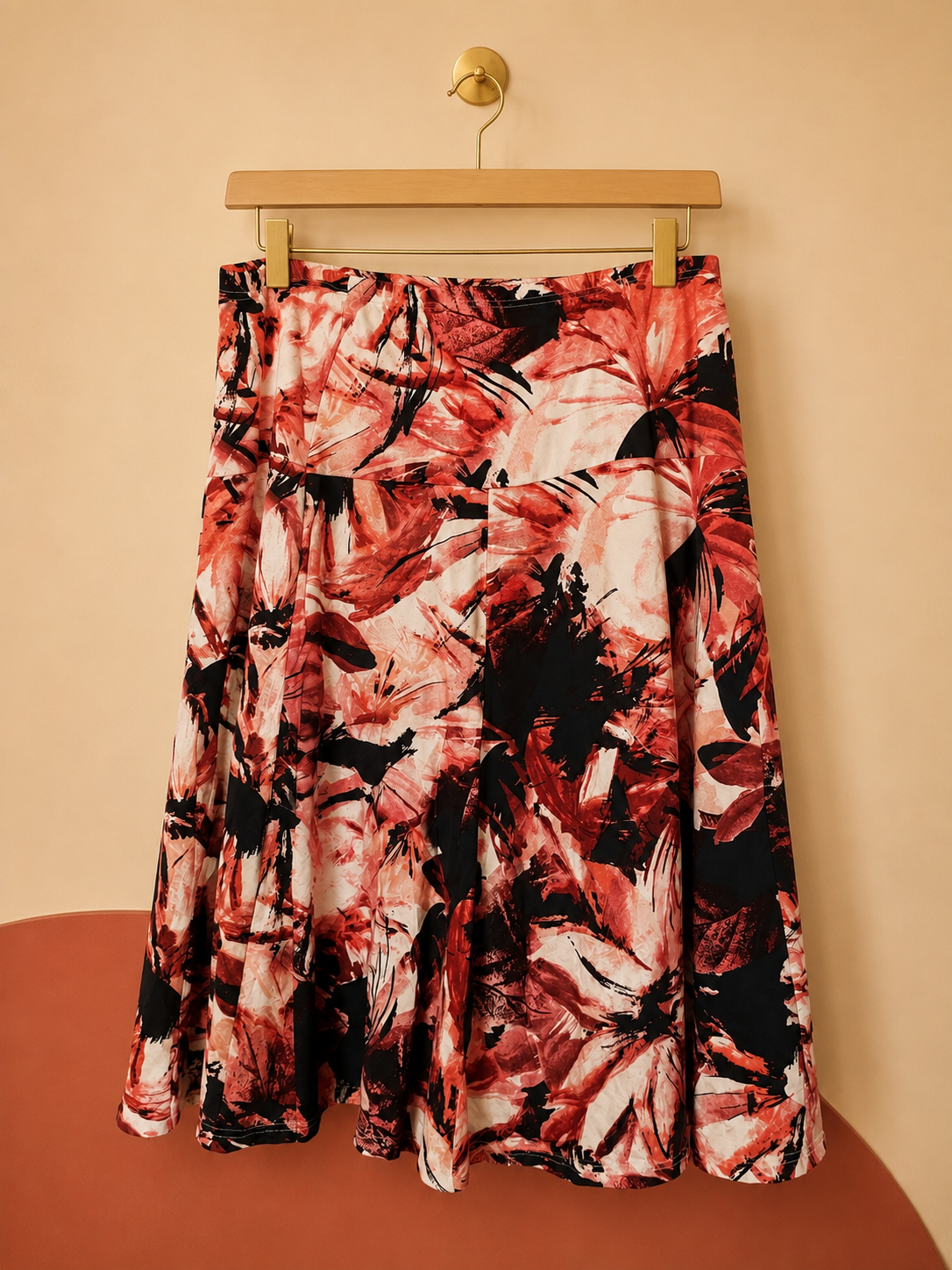 Jupe fluide HEP Authentic imprimé floral rose et noir – Taille 52 – Neuve avec étiquette
