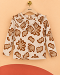T-shirt manche longue Cikoby imprimée beige et marron – Taille 4/5 ans – Neuf avec étiquette