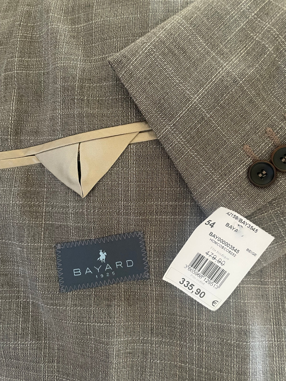 Veste de costume Bayard 1925 – Taille 54 / XL – Neuve avec étiquette