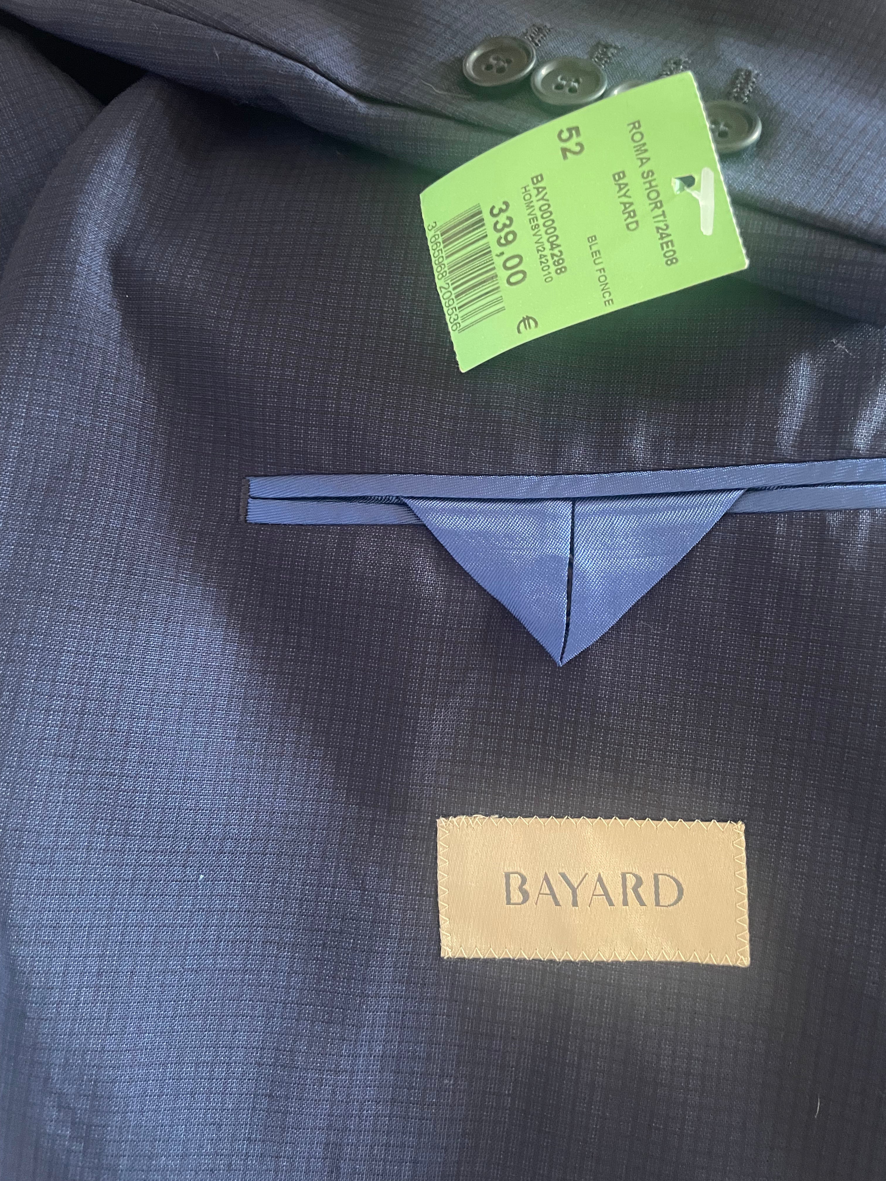 Veste de costume bleu foncé Bayard 100 % laine vierge – Taille 52 / L – Neuve avec étiquette