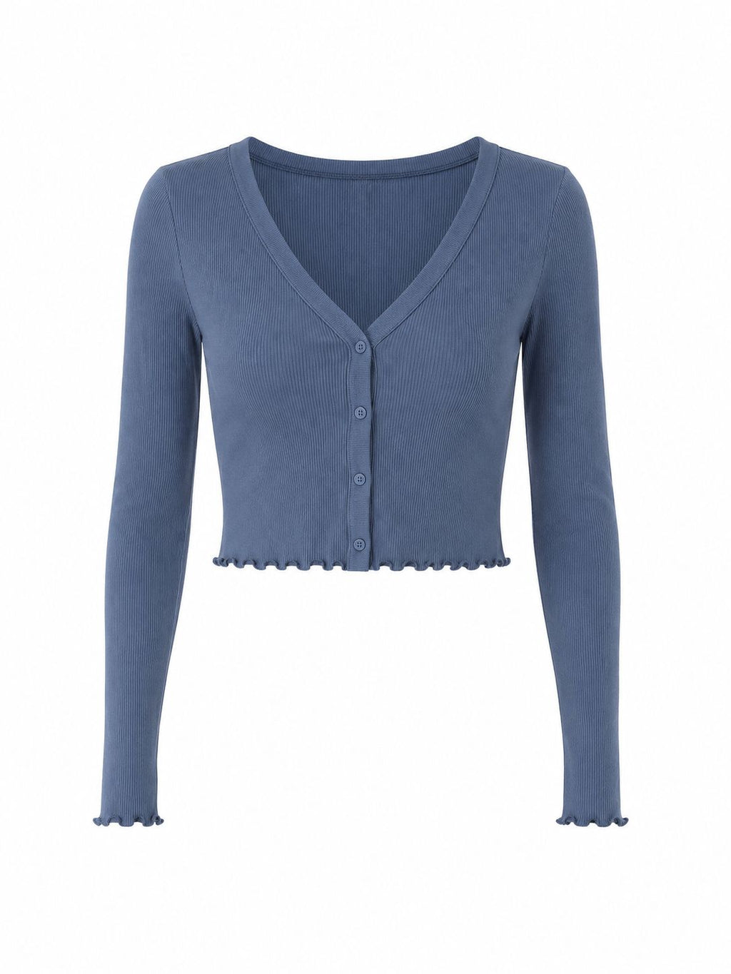 Cardigan court bleu côtelé femme taille M – Neuf avec étiquette – Gilet boutonné manches longues