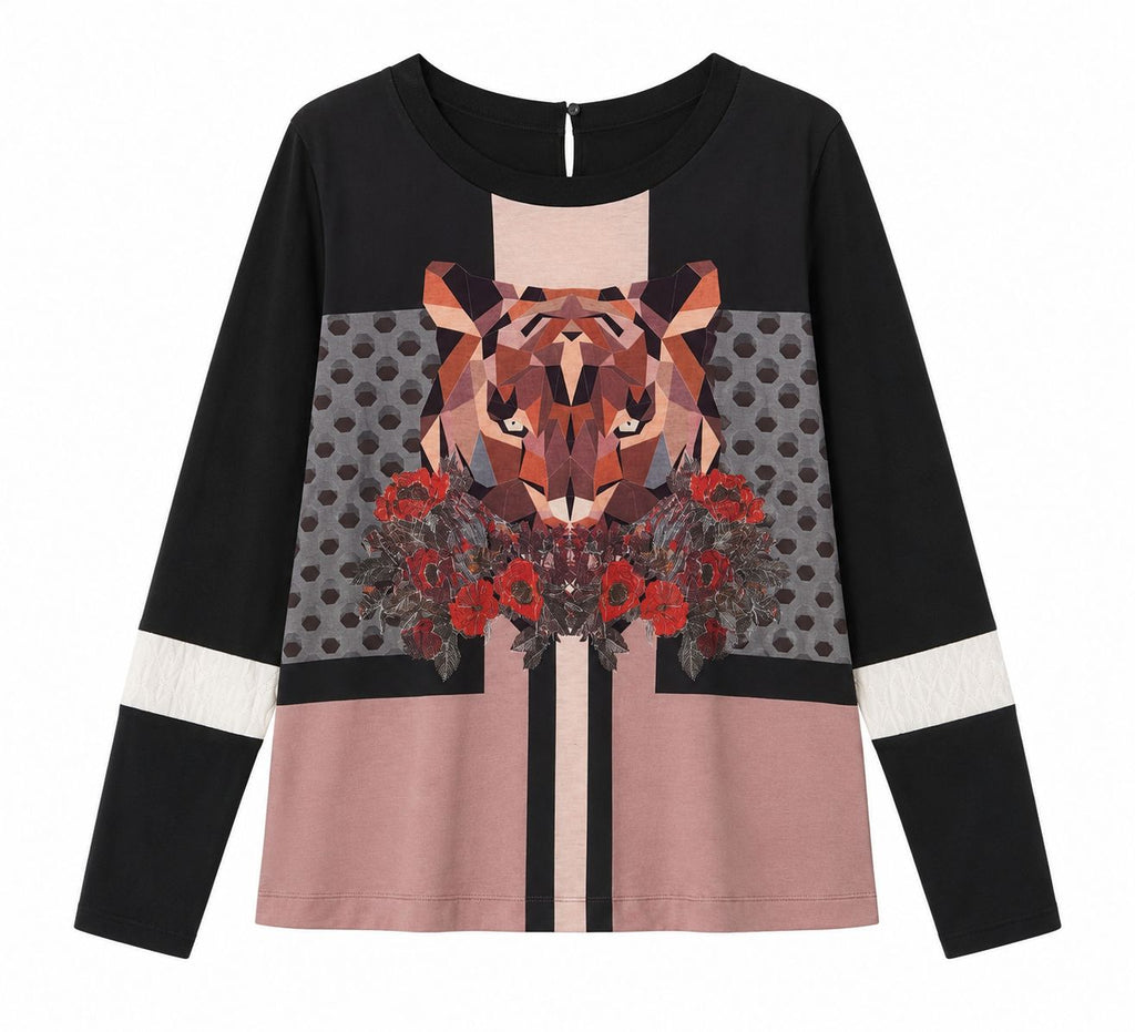 T-shirt manche longue imprimé tigre floral SOGGO – Taille 2 – Neuf avec étiquette