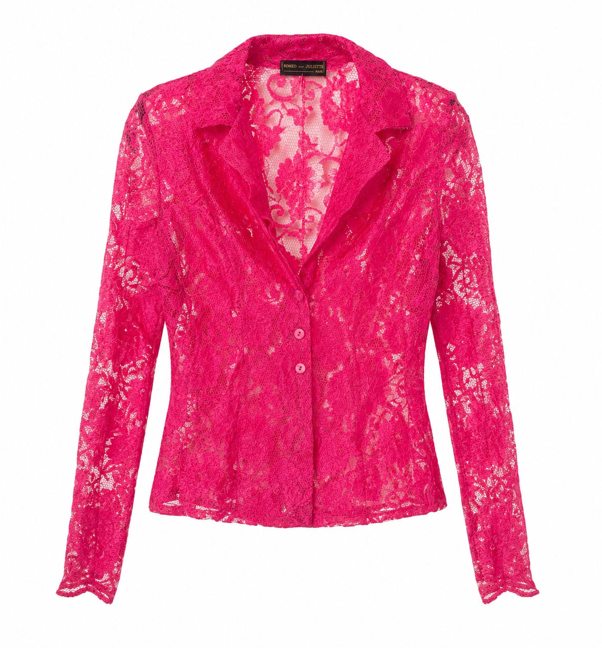 Chemisier en dentelle rose fuchsia femme manches longues – Taille M – Élégant & chic