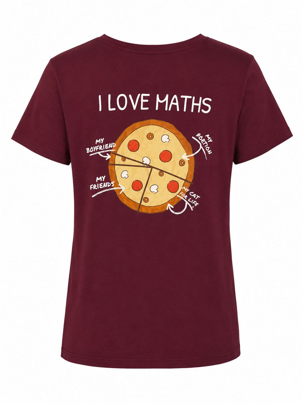 T-shirt femme bordeaux imprimé « I Love Maths » – Taille M – Style original