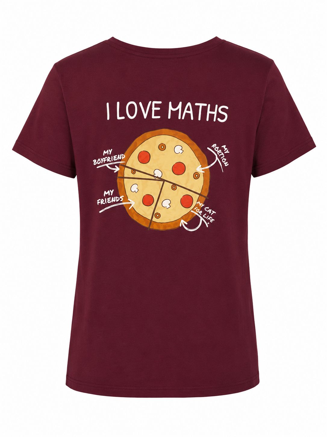 T-shirt femme bordeaux imprimé « I Love Maths » – Taille M – Style original