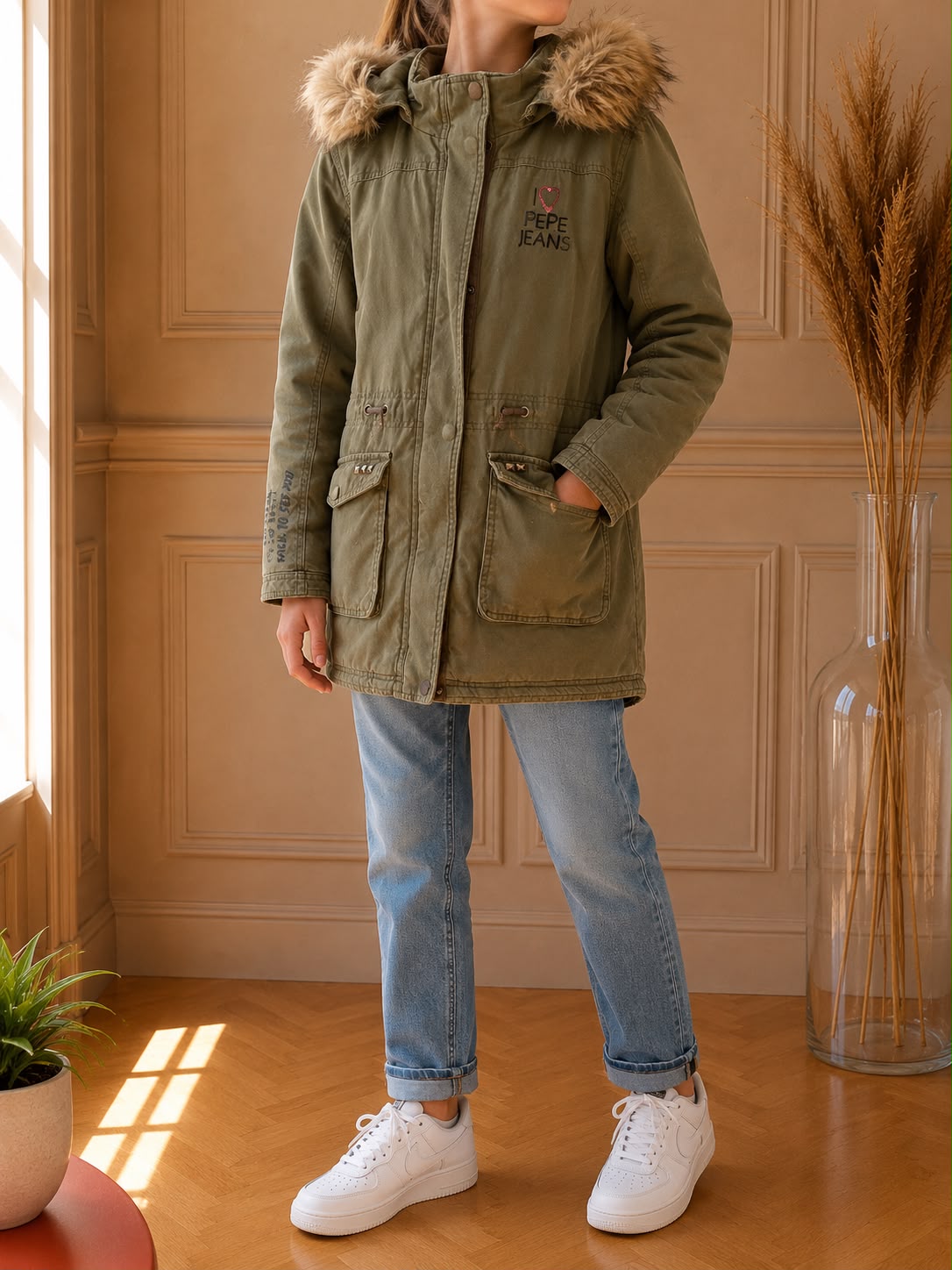Parka Pepe Jeans kaki garçon/fille taille 14 ans