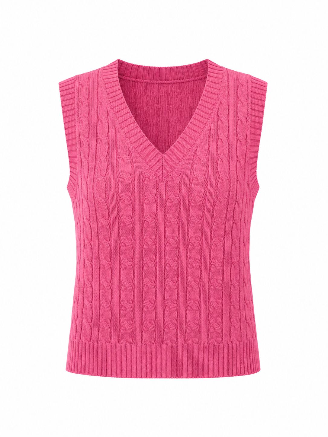 Débardeur Pull Femme Rose Fuchsia Maille Torsadée Col V Sans Manches Neuf avec Étiquette