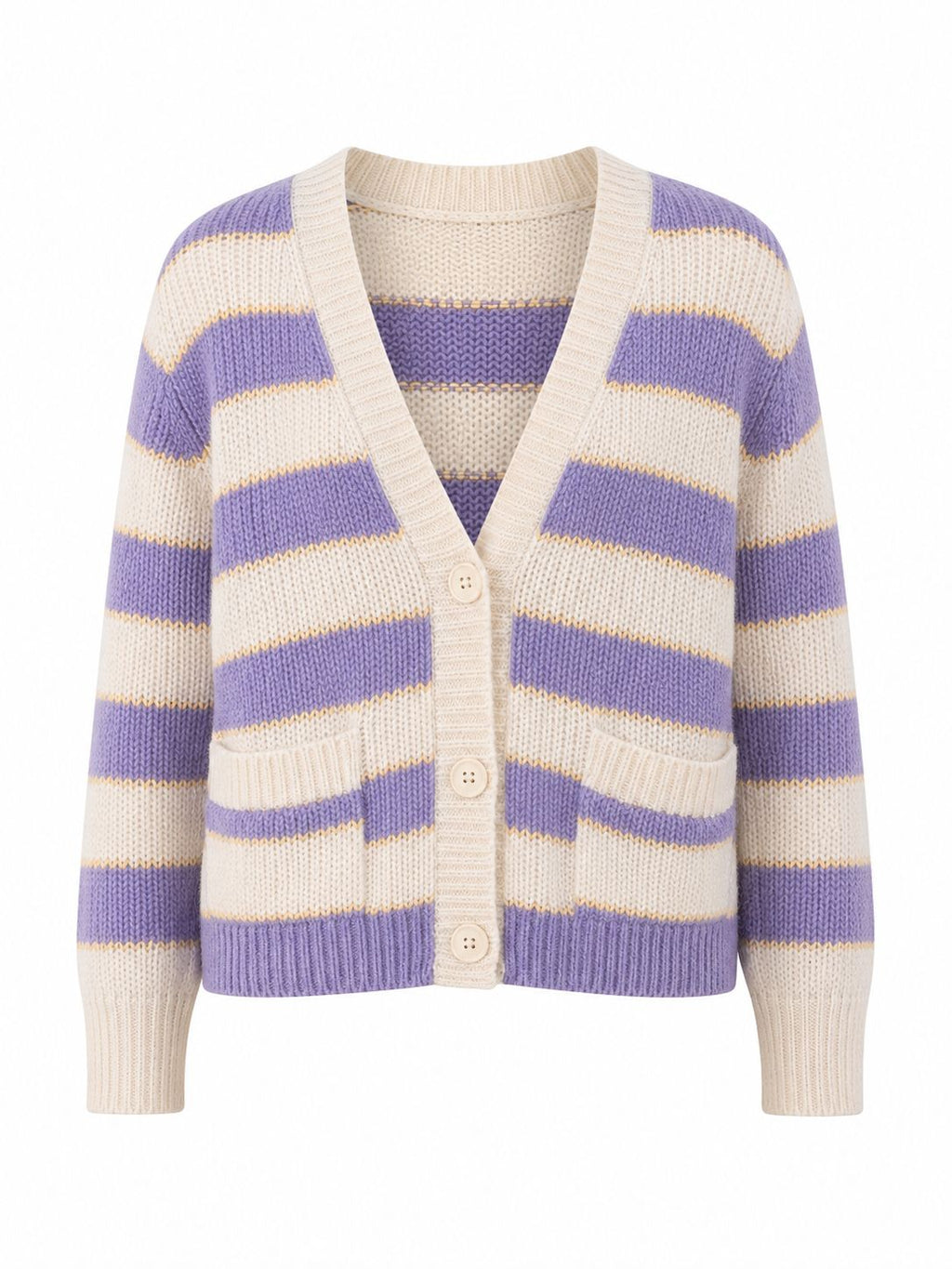 Cardigan Femme Rayures Lilas Blanc Maille Douce Neuf avec Étiquette