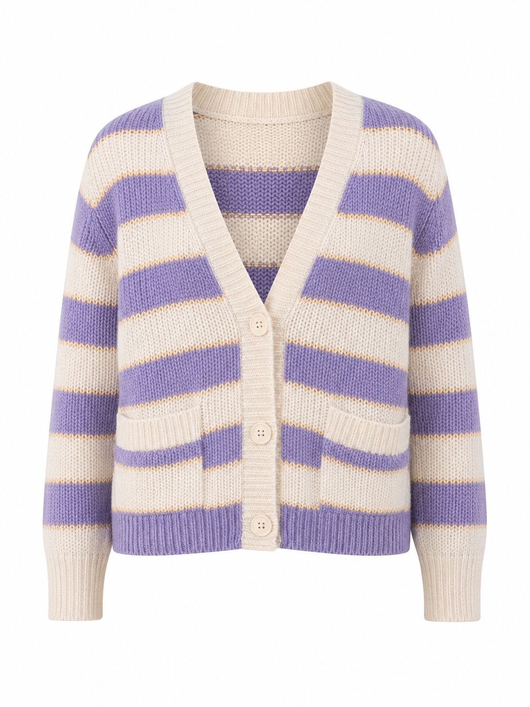 Cardigan Femme Rayures Lilas Blanc Maille Douce Neuf avec Étiquette