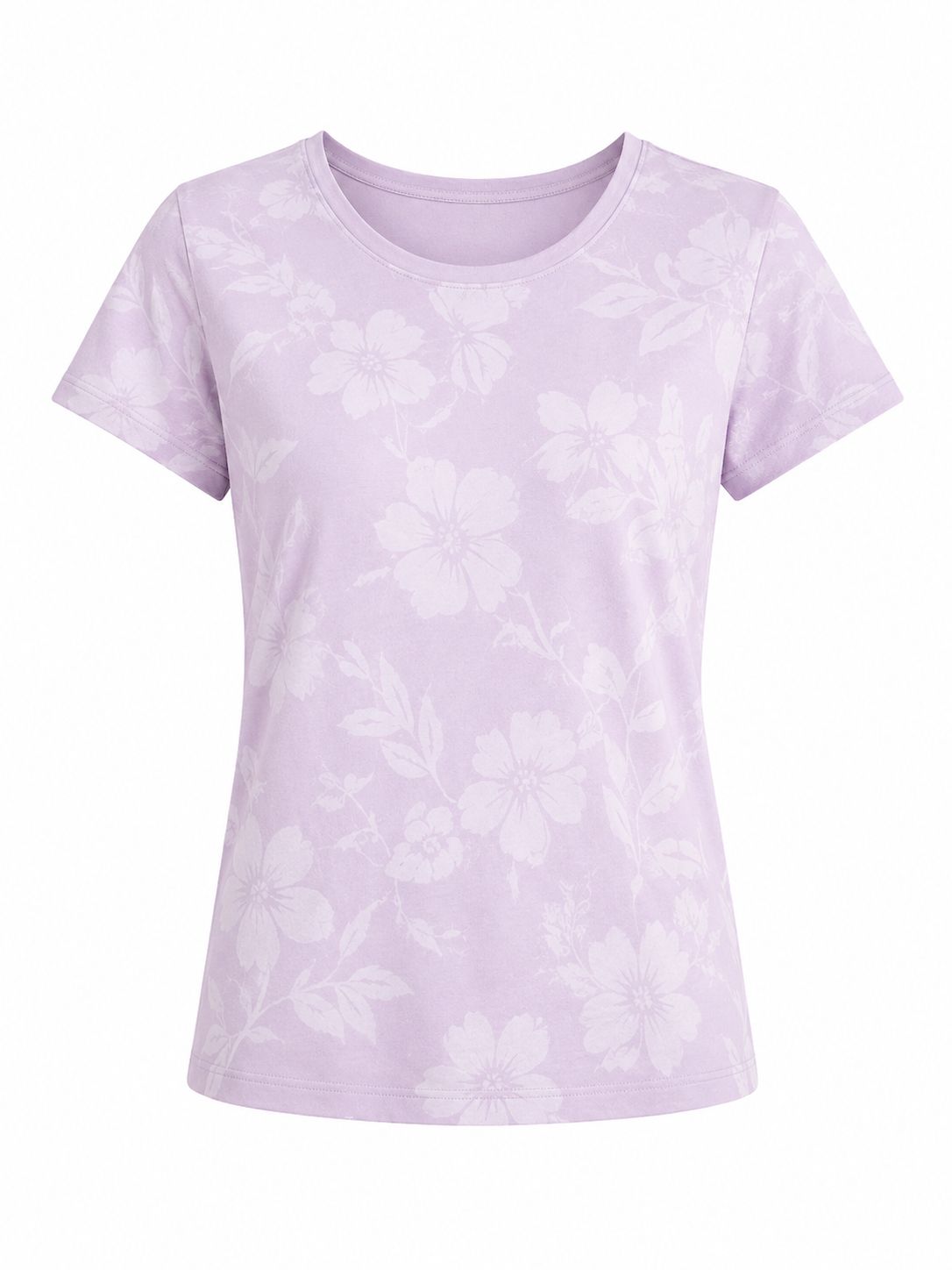T-Shirt Femme Lilas Fleuri Manches Courtes Casual Chic Neuf